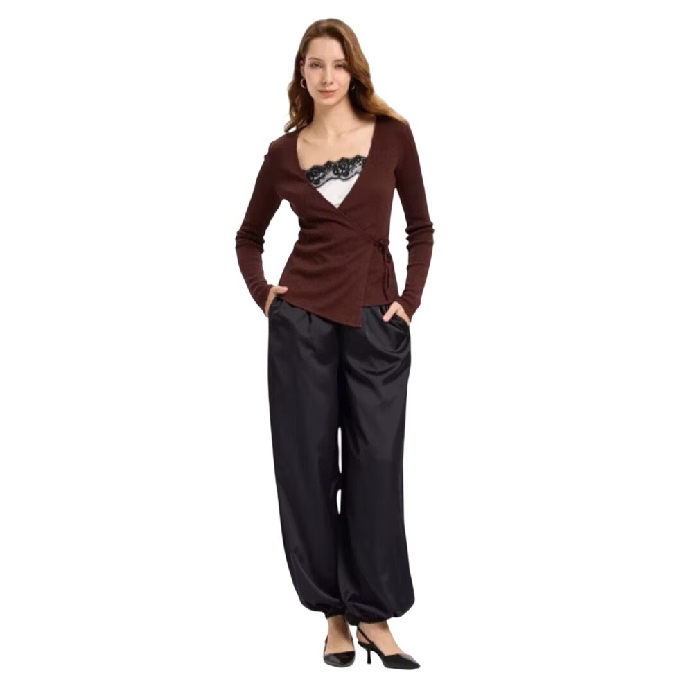 A New Day Women's Black Satin High Rise Twill Ballons Pants Size Medium